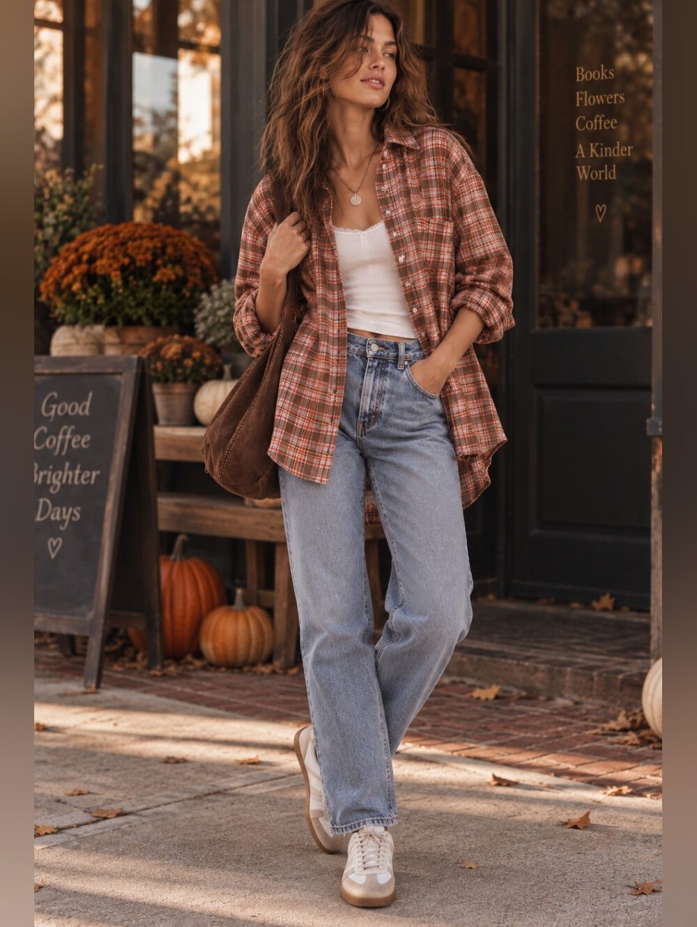 NWT We The Free Ashley Oversized Plaid Button Down-Cocoa Combo
